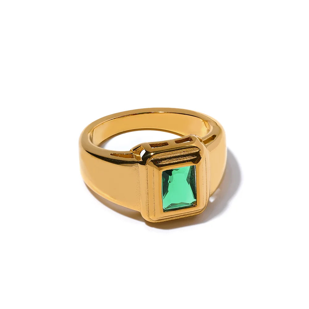 White Green Cubic Zirconia Square Ring