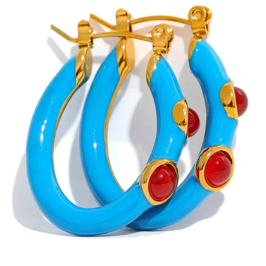Stone Hoop Earrings