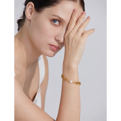 Trendy Natural Pearl Stainless Steel Necklace & Bracelet Set