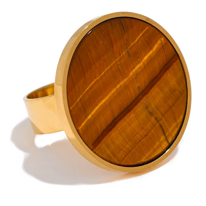 Adjustable Natural Stone Round Wide Ring