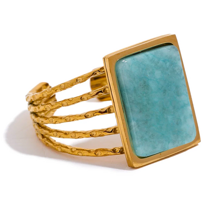 Amazonite Tiger Square Natural Stone Ring