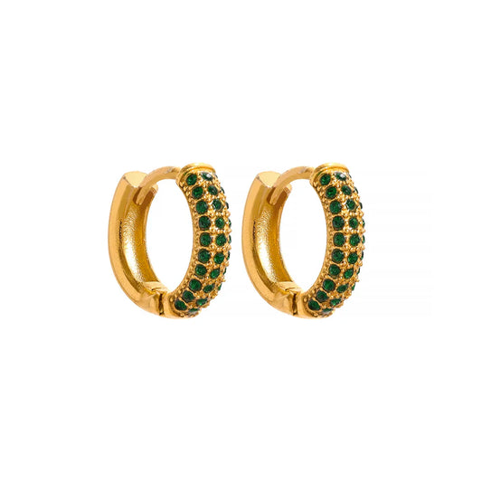 White & Green Zirconia Hoop Earrings