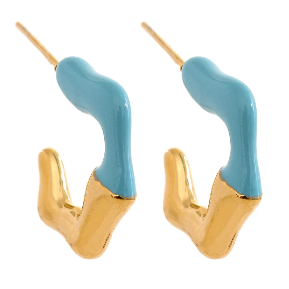 Y2K Enamel C Shape Geometric Earrings