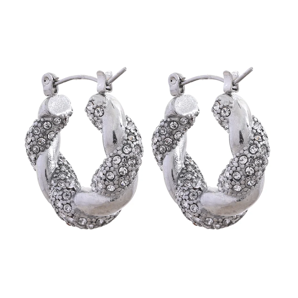 Twisted Gold Zirconia Hoop Earrings