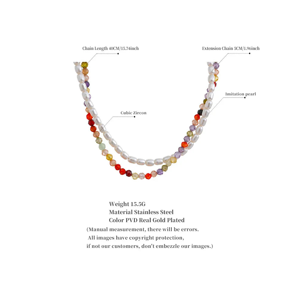 Colorful Zircon & Pearl Necklace