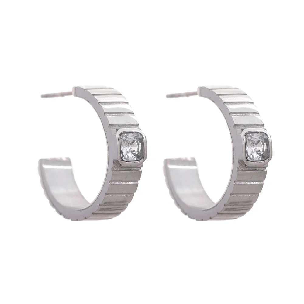 C Shape Zirconia Geometric Earrings -