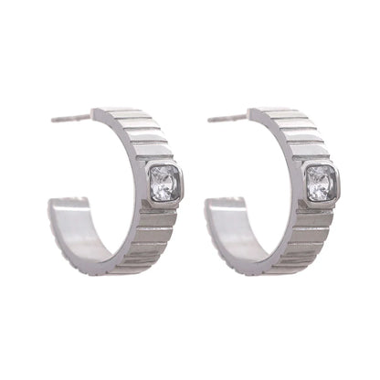 C Shape Zirconia Geometric Earrings -
