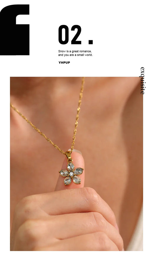 CZ Flower Pendant Necklace