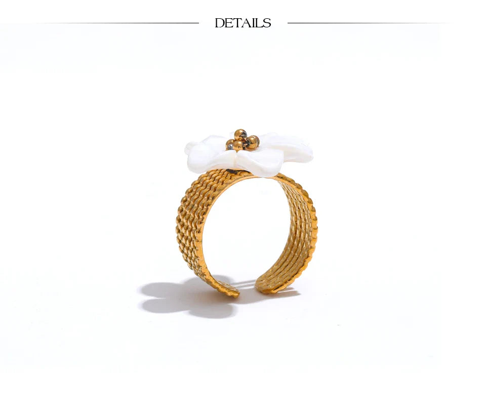 Natural Shell Flower Open Gold Color Ring