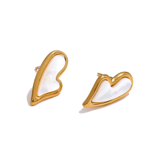 Red Agate Shell Heart Studs
