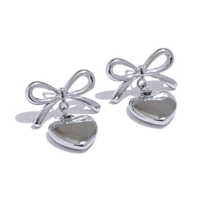 Bow knot Heart Lover Necklace Earrings Set