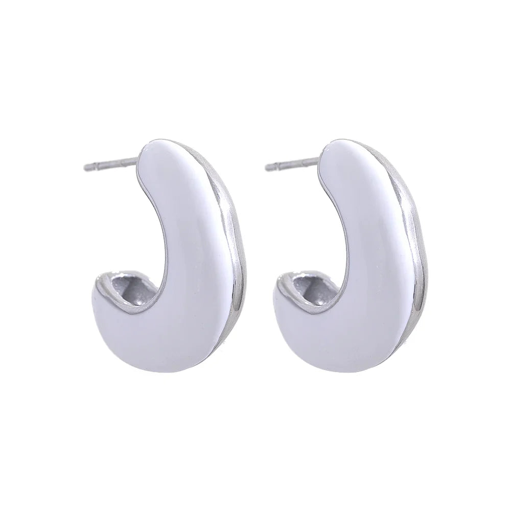 Multicolor Enamel Geometric Huggie Earrings