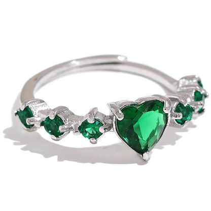 White Green Bling Cubic Zirconia Heart Adjustable Romantic Ring