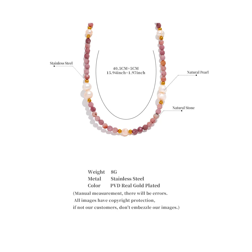 Pink Stone & Pearl Necklace