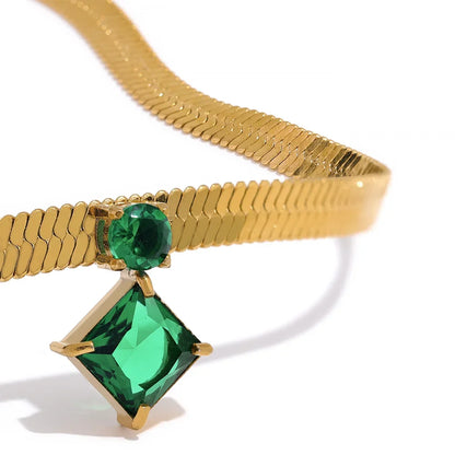 Green White CZ Pendant Necklace