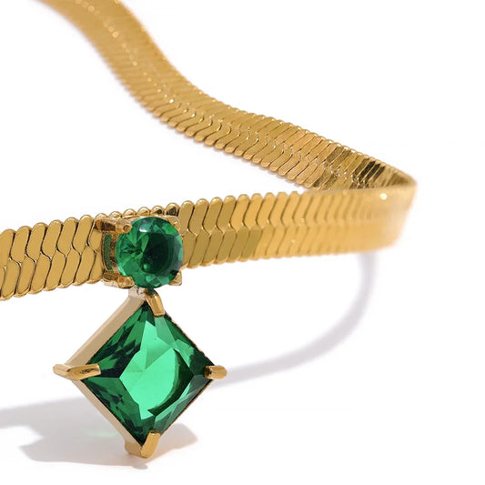Green White CZ Pendant Necklace