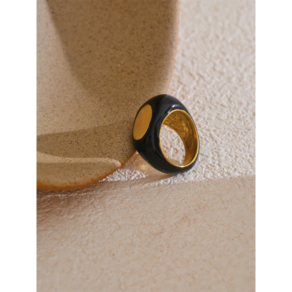 Black Enamel Geometric Ring
