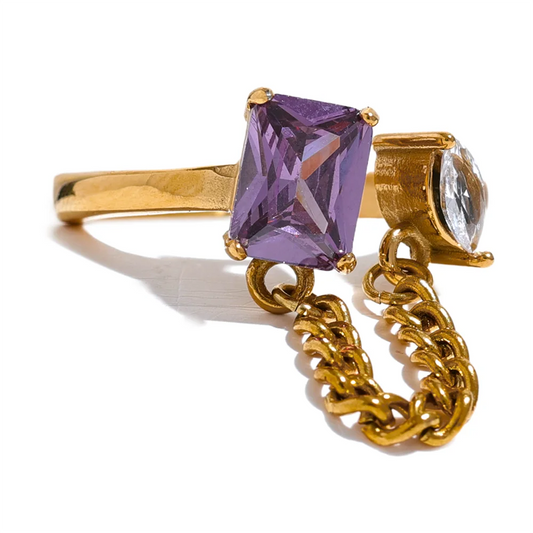 Bling Green Pink Purple White Cubic Zirconia  Ring Dangle Chain