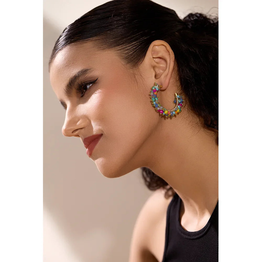 Beaded C-Shaped Earrings