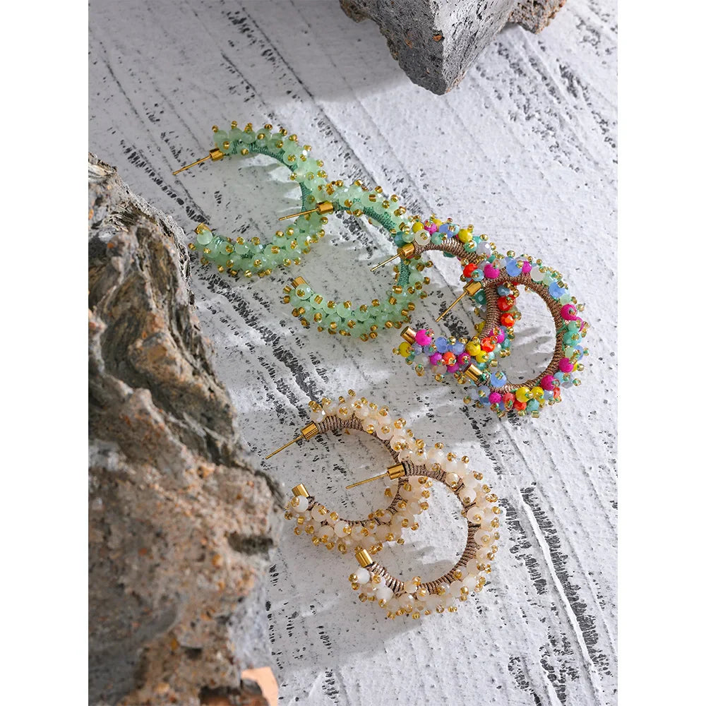 Beaded C-Shaped Earrings