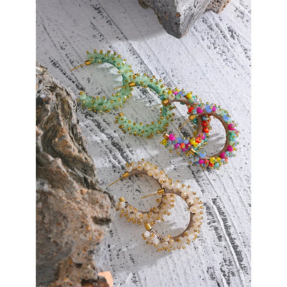 Beaded C-Shaped Earrings