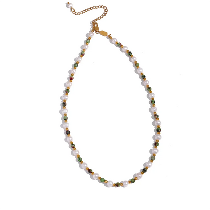 Epidote Stone & Pearl Necklace