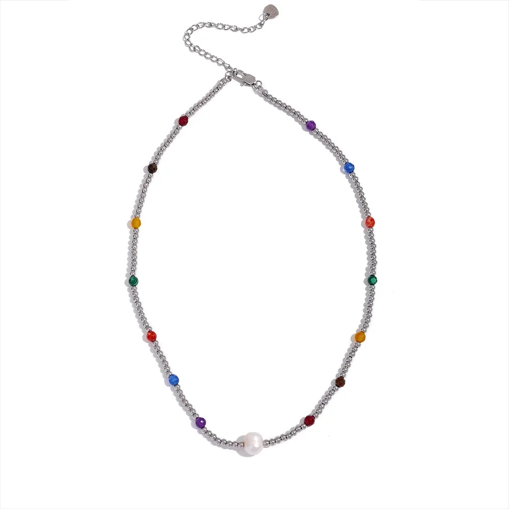Colorful Pearl & Stone Bead Necklace