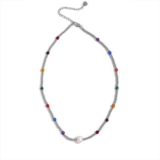Colorful Pearl & Stone Bead Necklace