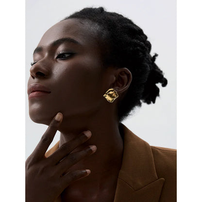 Glossy Metal Square Stud Earrings