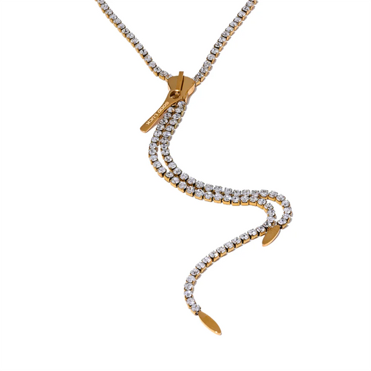 CZ Zip Sweater Chain Necklace