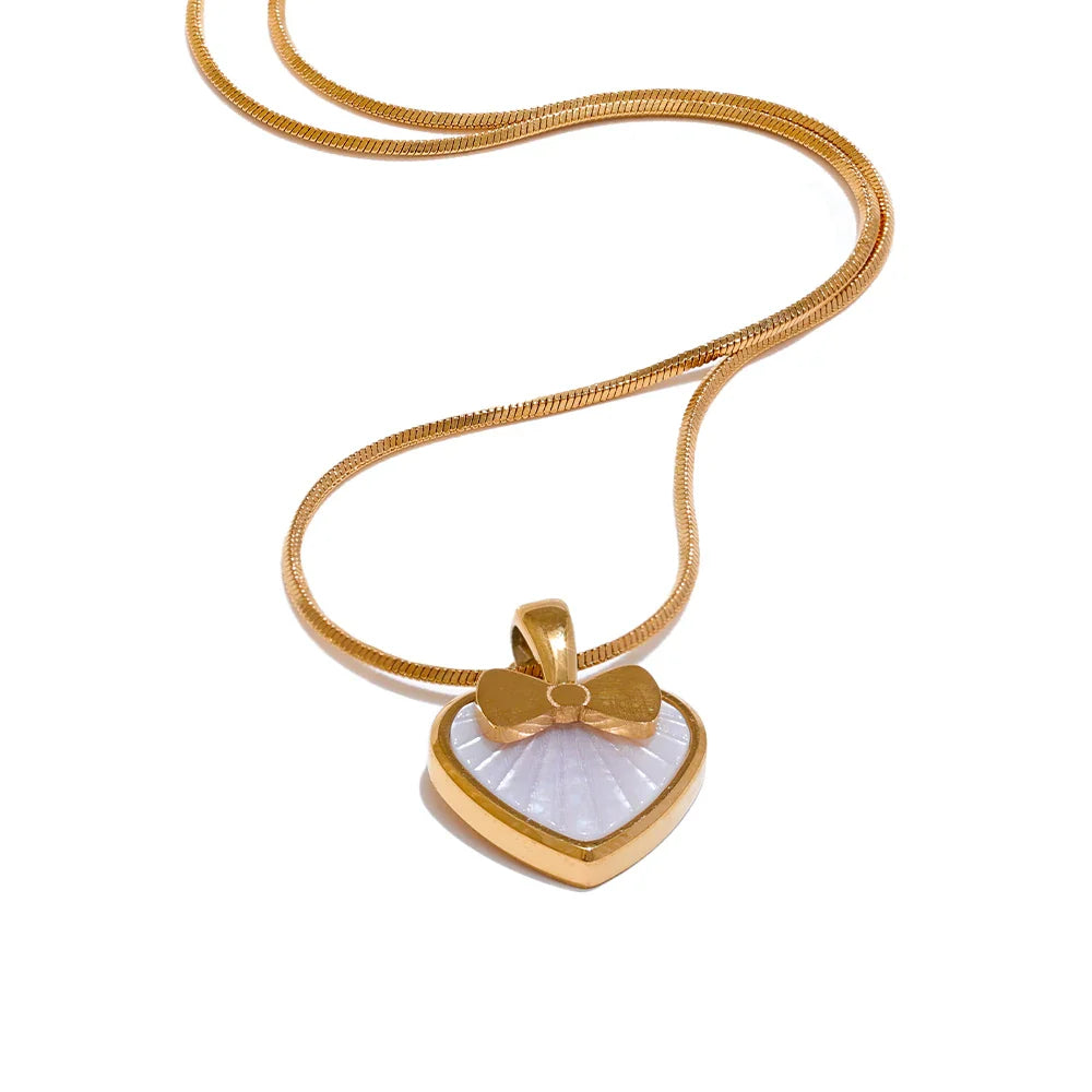 Heart Bow Knot Shell Necklace