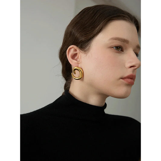 Geometric Smooth Metal Stud Earrings
