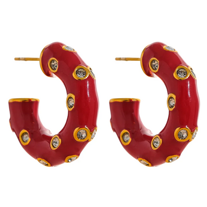 Colorful Enamel C-Shape Huggie Earrings