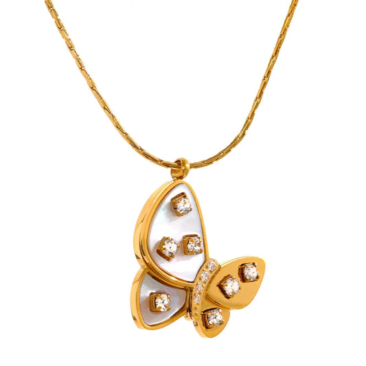 Aesthetic Shell Zircon Butterfly Pendant Necklace