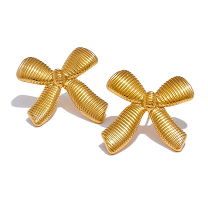 Gold Stripe Bow Knot Earrings
