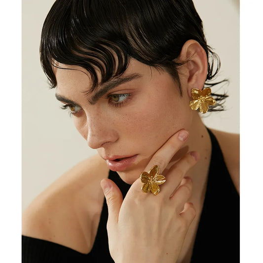 Tarnish-Free Gold Flower Studs