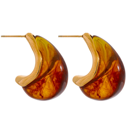 Vintage Resin Water Drop Chunky Huggie Earrings