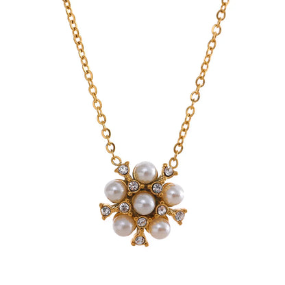 Rhinestone Crystal Enamel Flower Pendant