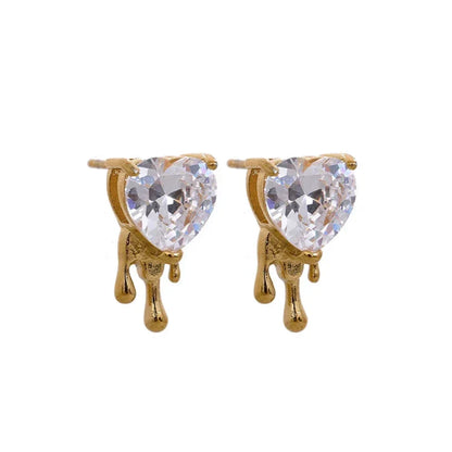 Cubic Zirconia Heart Stud Earrings
