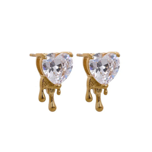 Cubic Zirconia Heart Stud Earrings