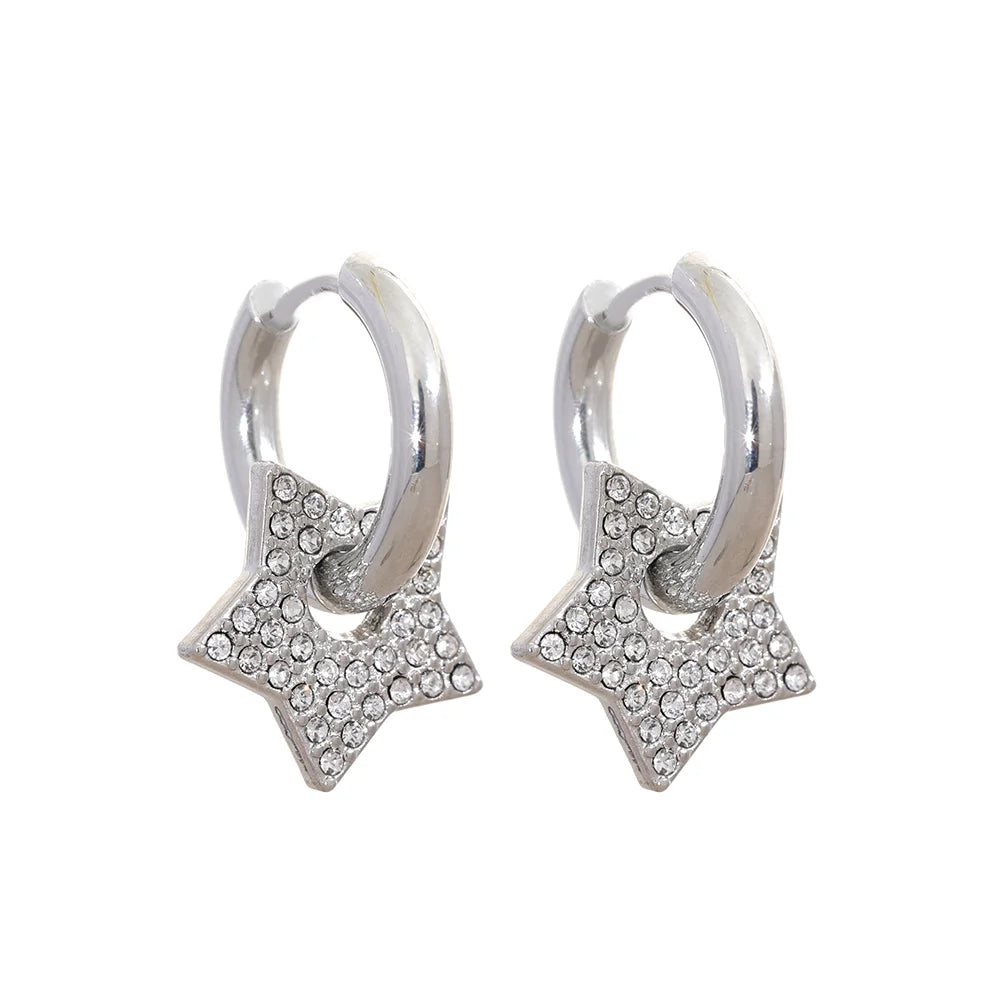 Star Drop Zircon Hoop Earrings