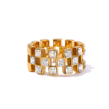 Bling Green White Color Cubic Zirconia Grid Hollow Ring