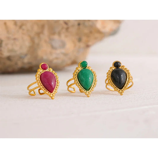 Vintage Natural Stone Artificial Agate  Open Ring