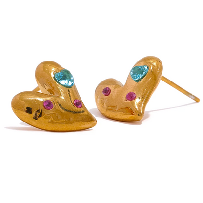 Gold Heart Stud Earrings