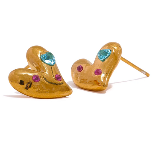 Gold Heart Stud Earrings