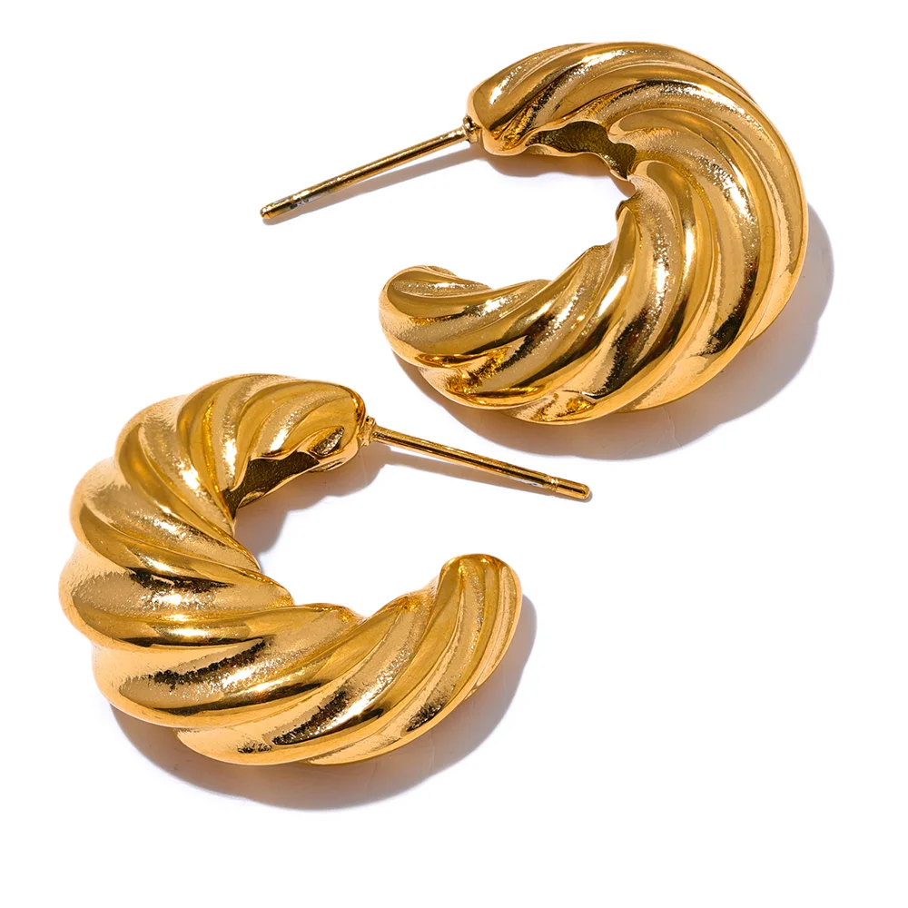 C-Shape Twisted Huggie Earrings