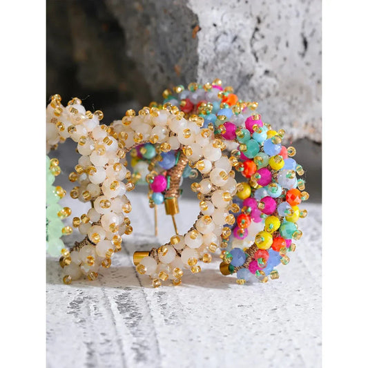 Beaded C-Shaped Earrings