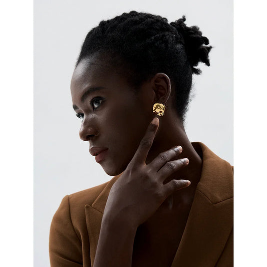 Glossy Metal Square Stud Earrings