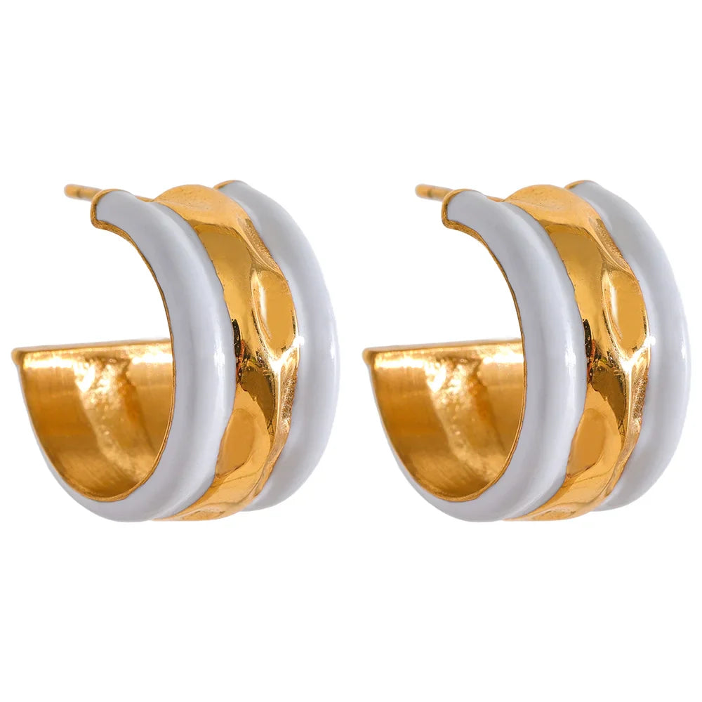 White Enamel C-Shape Earrings