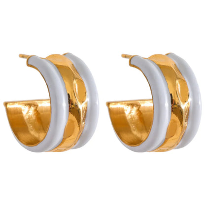 White Enamel C-Shape Earrings